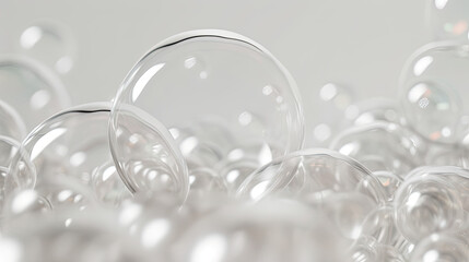 Close-up of white transparent drops liquid bubbles molecules - obrazy, fototapety, plakaty