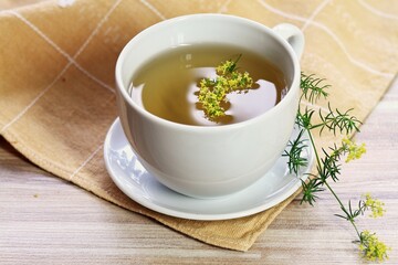 Herbal tea from herb Galium verum, also known as  lady's bedstraw or yellow bedstraw.  Traditional medicinal herb for internal and external use, reduces appetite, helps to lose weight.