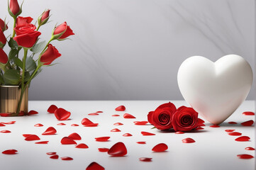 Valentine's Day Special theme Background white heart and red roses