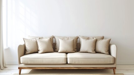 Luminous Elegance, A Dreamlike Union of Serene White Couch and Sunlit Living Room Oasis