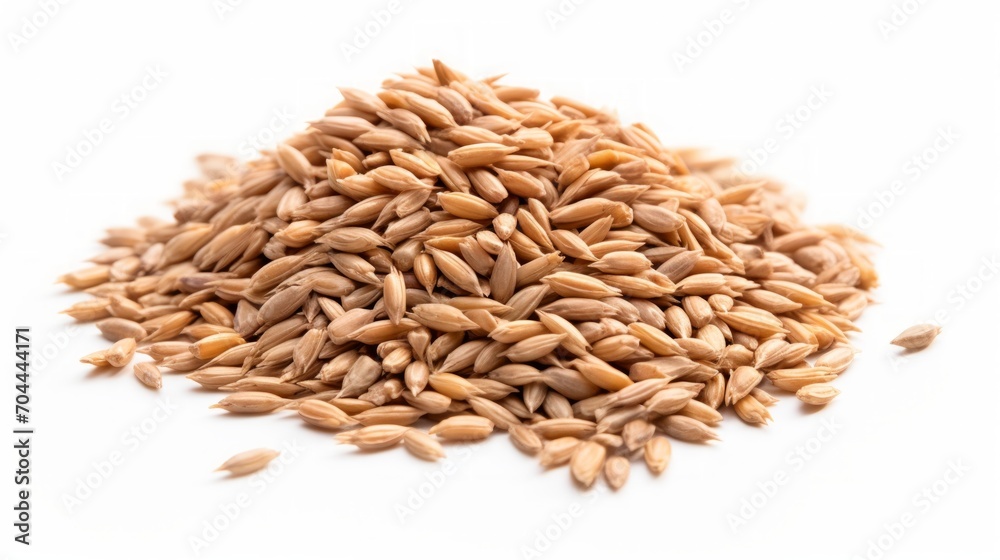 Poster a small pile of spelt grains showcased in a close-up realistic photo against a white background gene