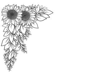 Bouquet Flower Corner Outline Illustration