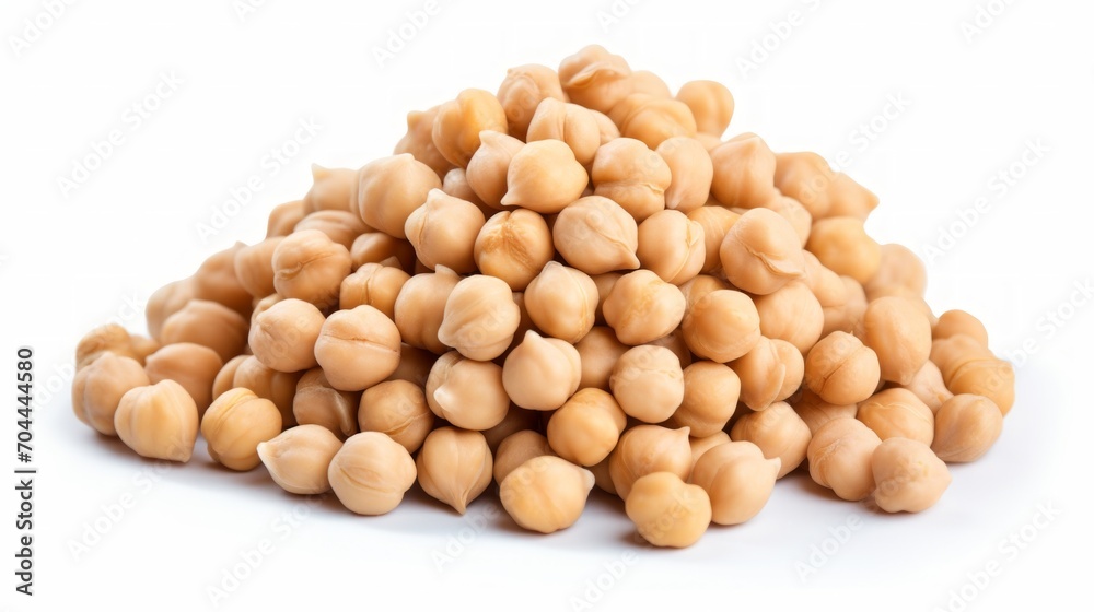 Poster close-up realistic photo featuring a small pile of chickpeas on a white background generative ai