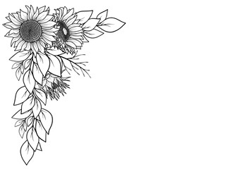 Bouquet Flower Corner Outline Illustration