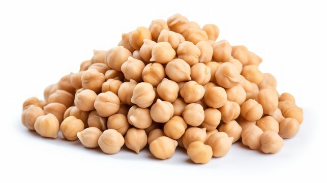 Close-up realistic photo featuring a small pile of chickpeas on a white background Generative AI