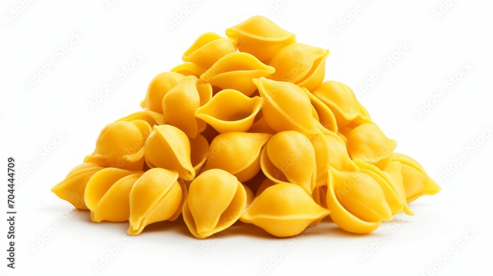 Poster close-up realistic photo of a small mound of conchiglie pasta on a white background generative ai