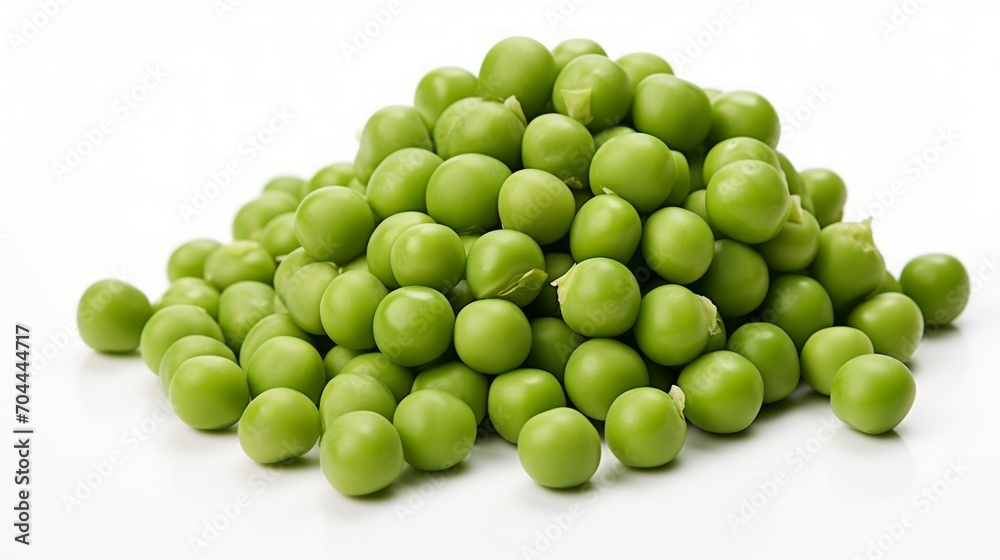 Aufkleber close-up realistic photo of a small mound of green peas on a white background generative ai