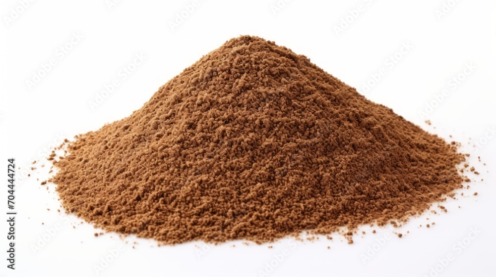 Aufkleber close-up realistic photo of a small mound of teff grains on a white background generative ai