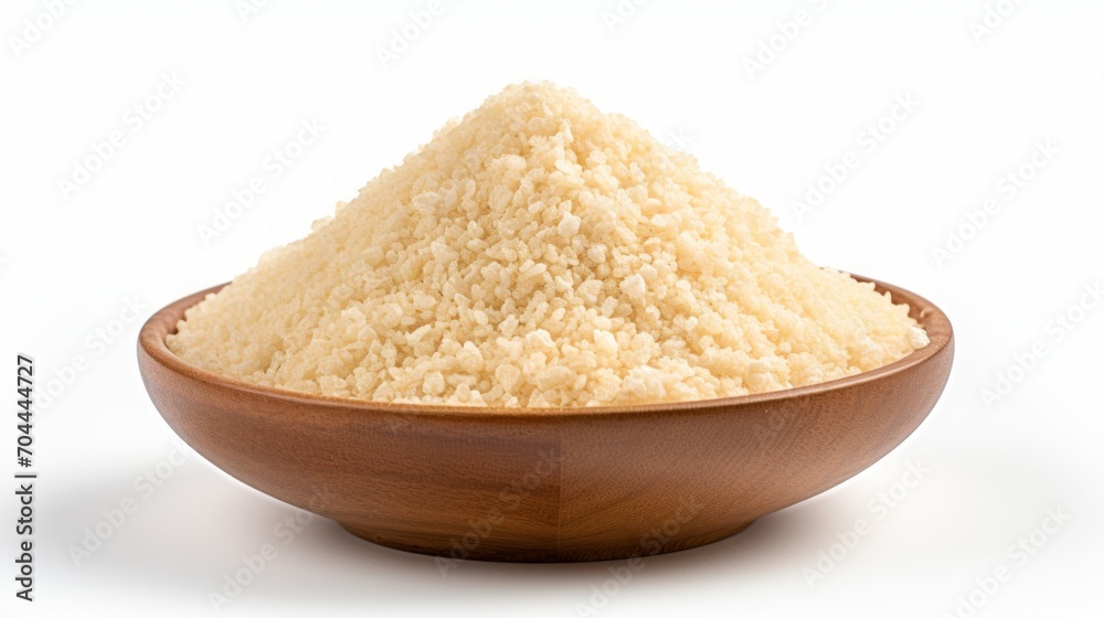 Poster Close-up realistic photo of a small mound of quinoa flakes on a white background Generative AI