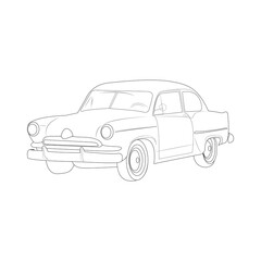 Silhouette of a classic retro car. Design for greeting cards, posters, patches, clothing prints, emblems, tattoos. Retro car on a white background.