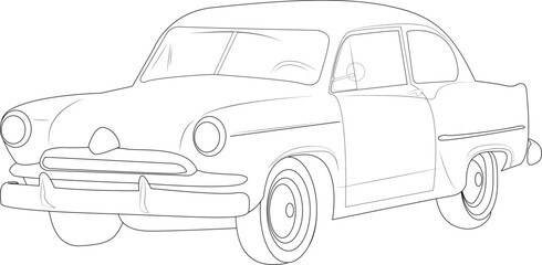 Silhouette of a classic retro car. Design for greeting cards, posters, patches, clothing prints, emblems, tattoos. Retro car on a white background.