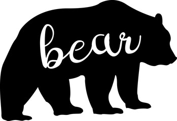 Bear in wild breed. Forest and mountains. Tattoo, travel, adventure, wild nature symbol. Design of greeting cards, posters, patches, prints on clothes, emblems. Natural open spaces.