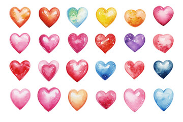 Fototapeta premium Watercolor hearts candies isolated. Valentine's Day postcards and greeting cards.