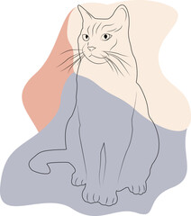 Silhouette cat on a white background. Outline of a cat. Design of greeting cards, posters, patches, prints on clothes, emblems. Pet. Boho style.