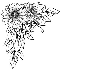 Bouquet Flower Corner Outline Illustration
