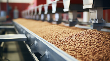 Fototapeta premium Industrial belt conveyor moving pellets.