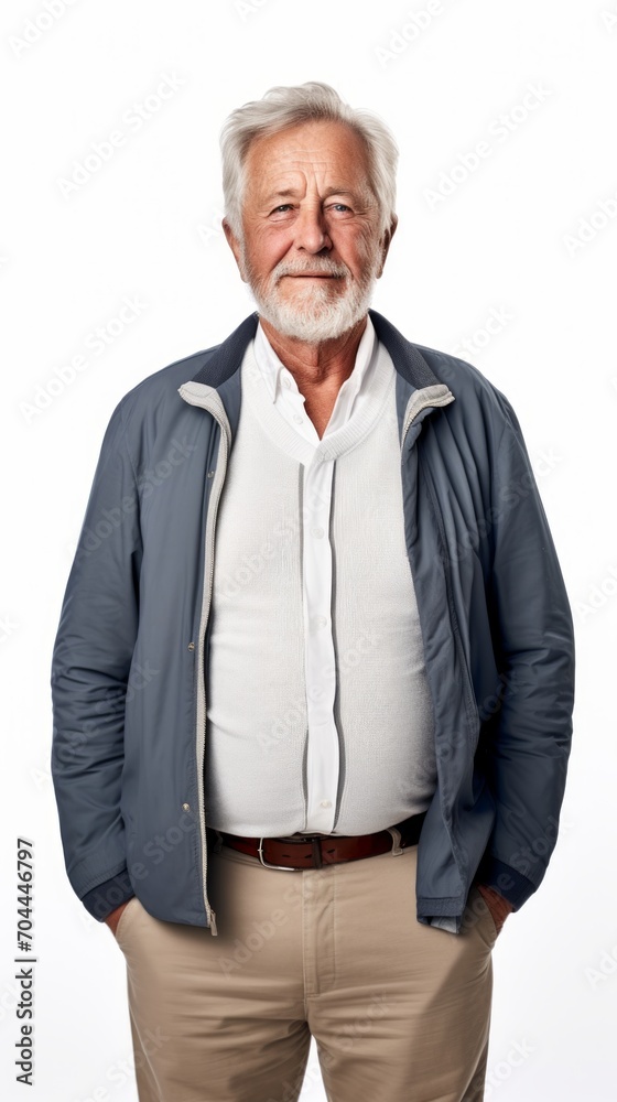 Aufkleber stock image of a grandpa in a relaxed outfit on a white backdrop generative ai