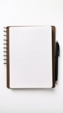 Stock image of a notepad and pen on a white background, organized and productive Generative AI
