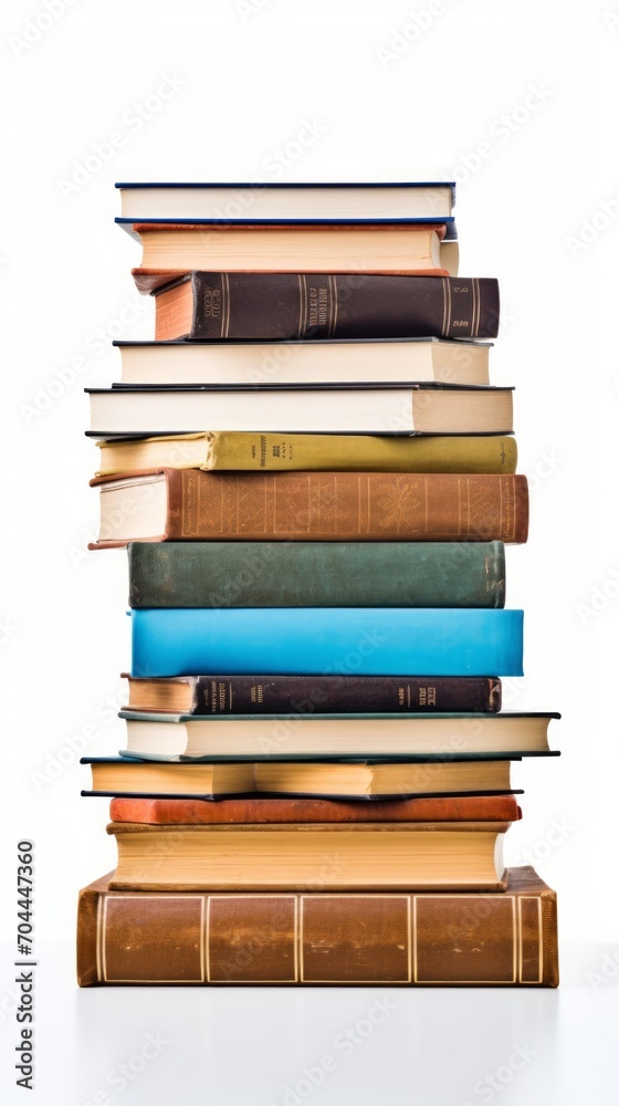Poster stock image of a stack of books on a white background, educational and organized generative ai