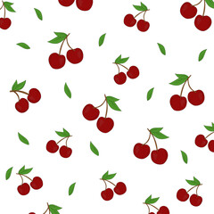 Cherry pattern. Fruit pattern. Fruit mixture background. Texture for printing fashionable clothes. Design of greeting cards, posters, patches, prints on clothes, emblems. Cherry.