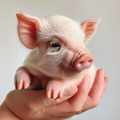 A cute little pig held in the palm of my hand