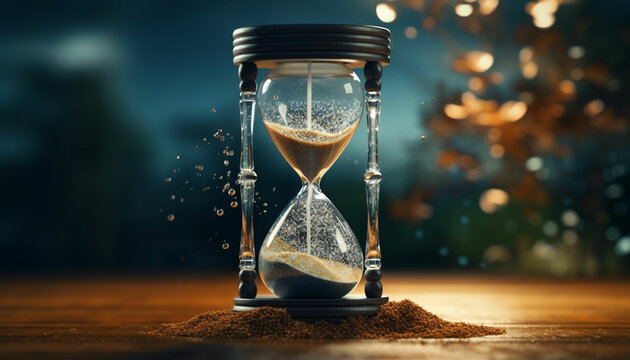 Design an hourglass filled with carbon footprints as the flowing sand, emphasizing the need to reduce carbon emissions to combat global warming.