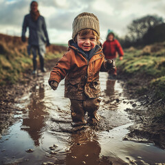 Naklejka premium child playing in the water, mug