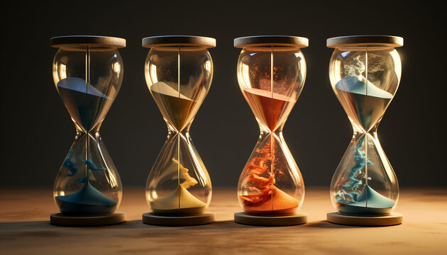 Design an hourglass filled with carbon footprints as the flowing sand, emphasizing the need to reduce carbon emissions to combat global warming.