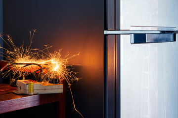 Electric shork, plug, Refrigerator Therefore causing sparks Dangerous concepts from the use of old...