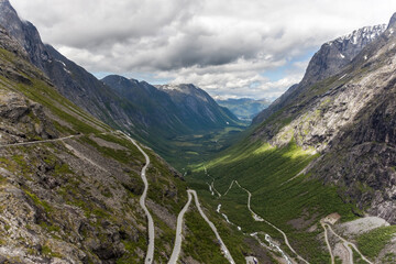 Trollstigen or Trolls Path or Trollstigveien, a famous serpentine mountain road in Norway.