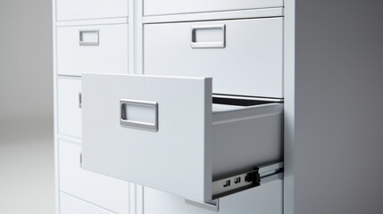 A close up of a filing cabinet with drawers