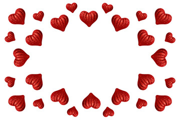 Valentine's day frame with voluminous red hearts on transparent background. Love and happiness. PNG