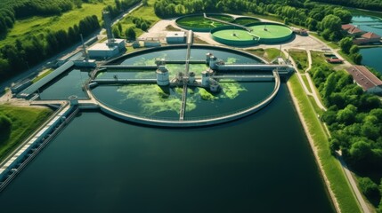 Aerial top view Water Treatment Plant for Purify Water or Environment Conservation. 