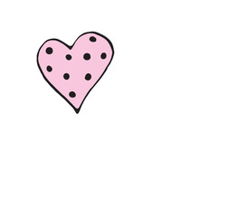 Simple hand drawn decorative pink heart isolated in doodle flat style. Pattern of dots. Design element, clip art, symbol of love
