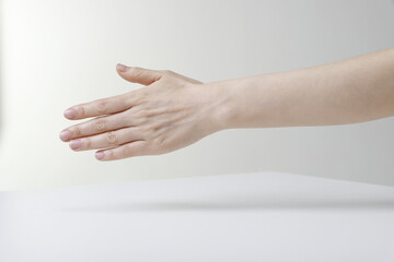 Close up of woman hand offering handshake