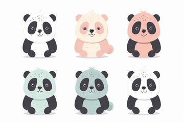 Very childish watercolor vintage cartoon cute and charming kawaii animal clipart vector, organic forms with desaturated light and airy pastel color palette. Great as nursery art.