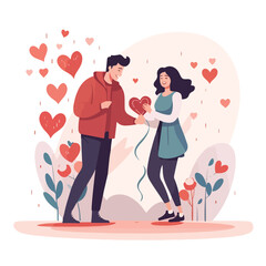 Happy Valentine's Day! Vector cute illustrations of a couple in love for background, card or poster. Abstract trendy modern print for the holiday.