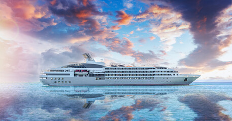 Cruise ship at sea against the background of a picturesque sky.