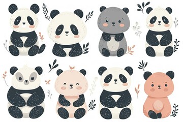 Very childish watercolor vintage cartoon cute and charming kawaii animal clipart vector, organic forms with desaturated light and airy pastel color palette. Great as nursery art.