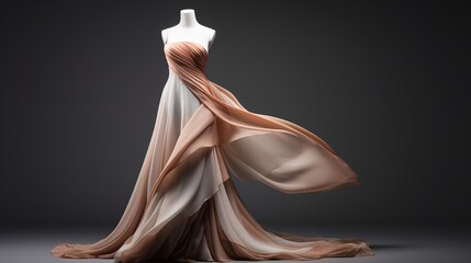 A dress on a mannequin on a grey background