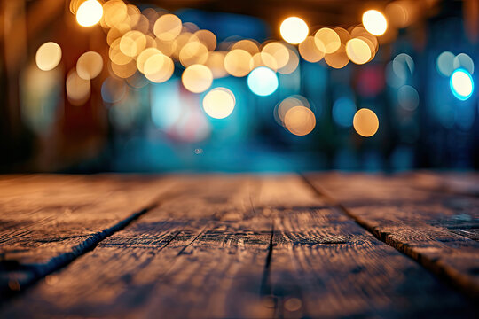 Soft blur sapphire bokeh for wood stage events