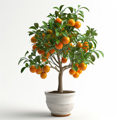 The potted kumquat tree bears many fruits