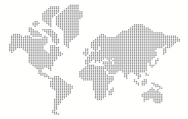 Simple dotted world map in modern style. World map made of dots.