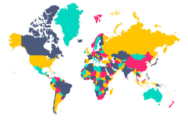 Fototapeta na wymiar Stylized world map with all countries. World map with all countries in different colors.