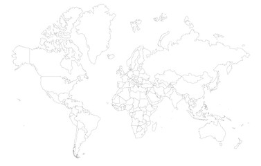 Stylized world map with all countries in linear style. World map with all countries in a simple and modern style.