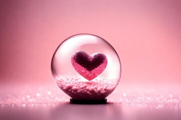 heart in pink glass ball on pink background