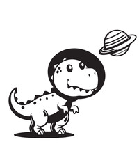 Silhouette Cute Dino astronaut vector illustration in flat cartoon style