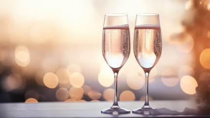 Champagne glasses on a beautiful bokeh background. 