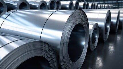 Close up of rolled steel sheets in a factory or warehouse  - obrazy, fototapety, plakaty