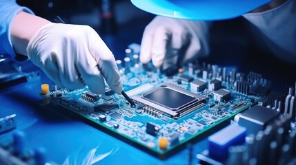 Close up The technician laying CPU in the motherboard socket 